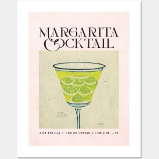 Margarita Retro Poster Elegant Bar Prints, Vintage Drinks, Recipe, Wall Art Posters and Art